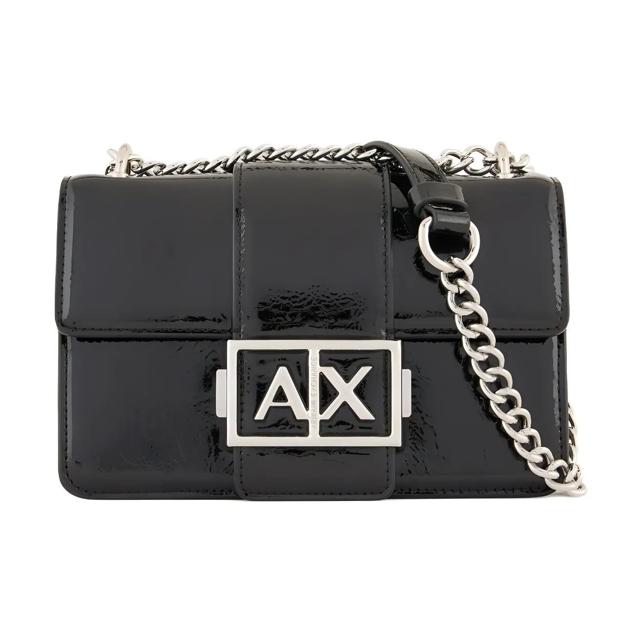 ARMANI EXCHANGEAE Patent Leather Messenger Bag, Shoulder Bag, Crossbody Bag Women's Black