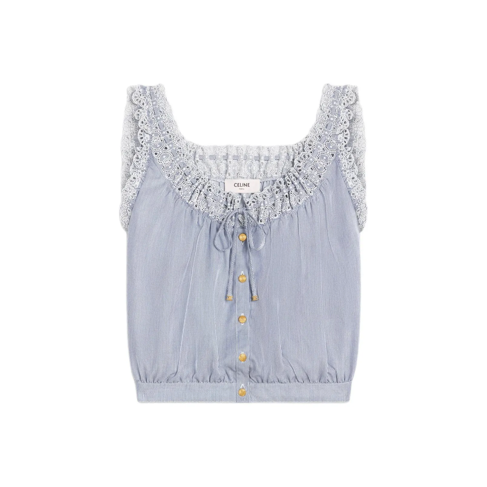 CELINE Embroidered Folk Top In Striped Cotton And Cashmere