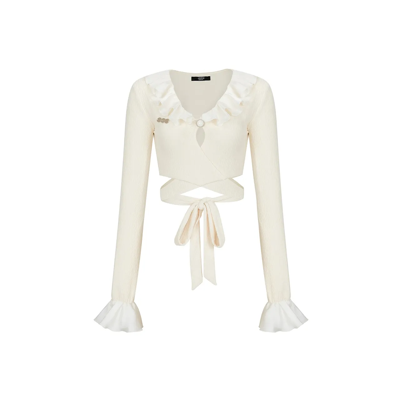 AZEPAM Прямой крой Длинный рукав Т-рубашка Женская Бежево-желтая