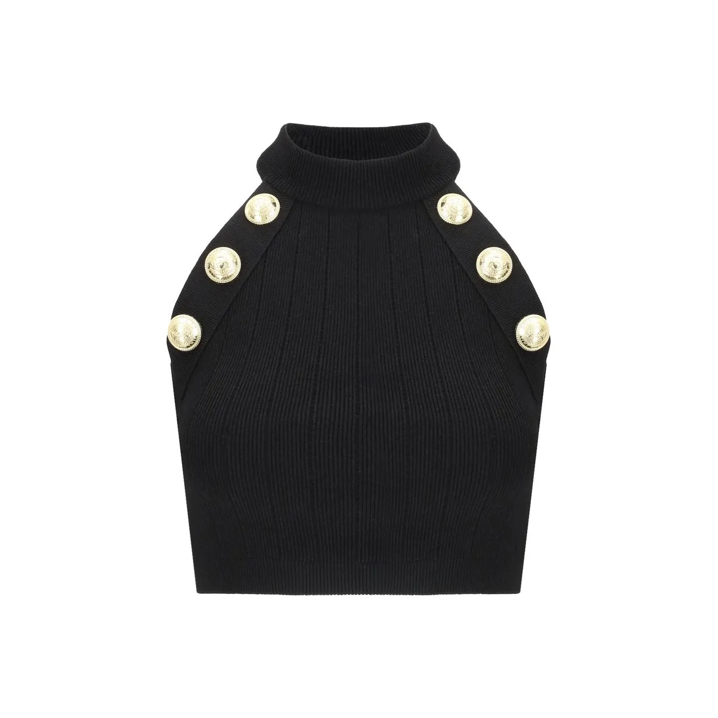 BALMAIN Halterneck Knit Cropped Top