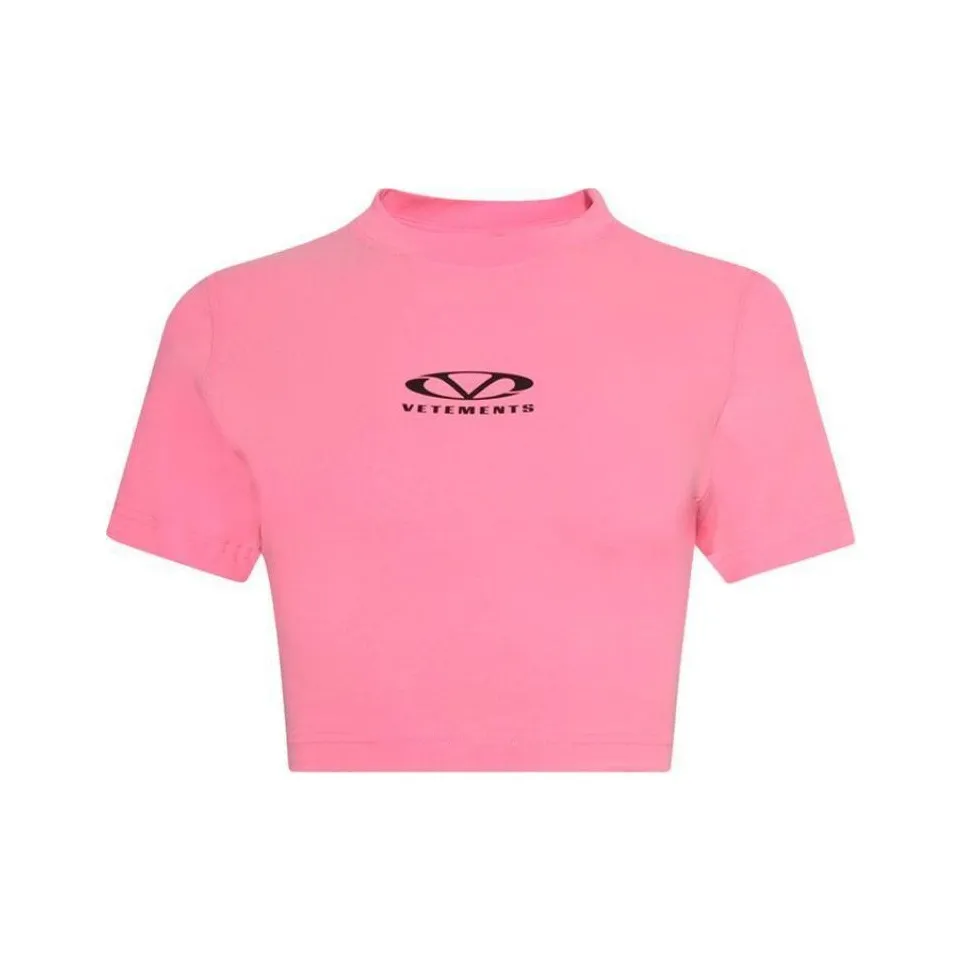 Vetements Oval Logo Cropped Fitted T Shirt 'Hot Pink'