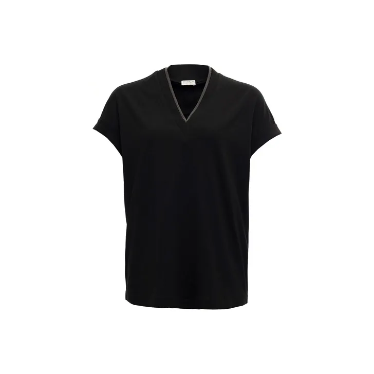 Brunello Cucinelli Embellished V Neck T Shirt