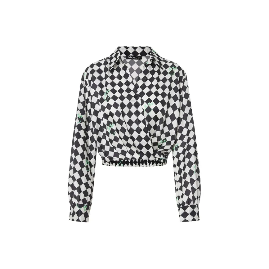 MO&CO Crop Tops Women's Black White Checkerboard