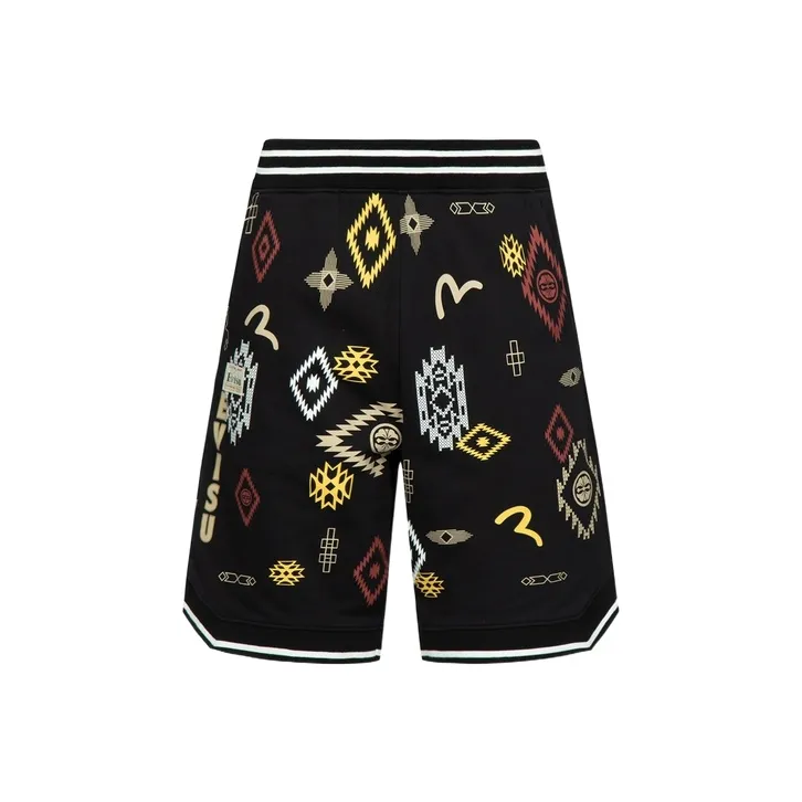 EVISU Sports Shorts Men's Black All Over Print