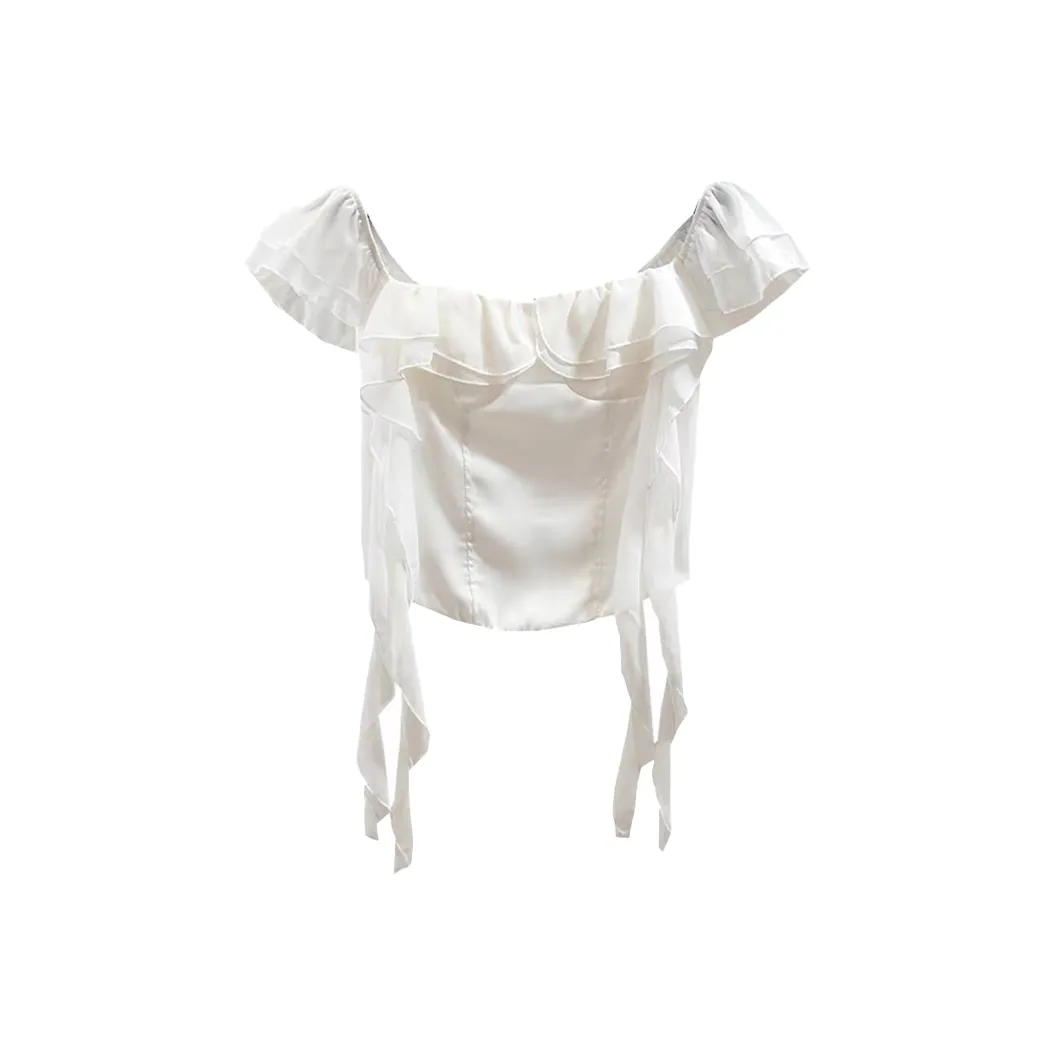 SYEEE WITH U Флаттер-рукав Т-рубашка Женская Абрикос