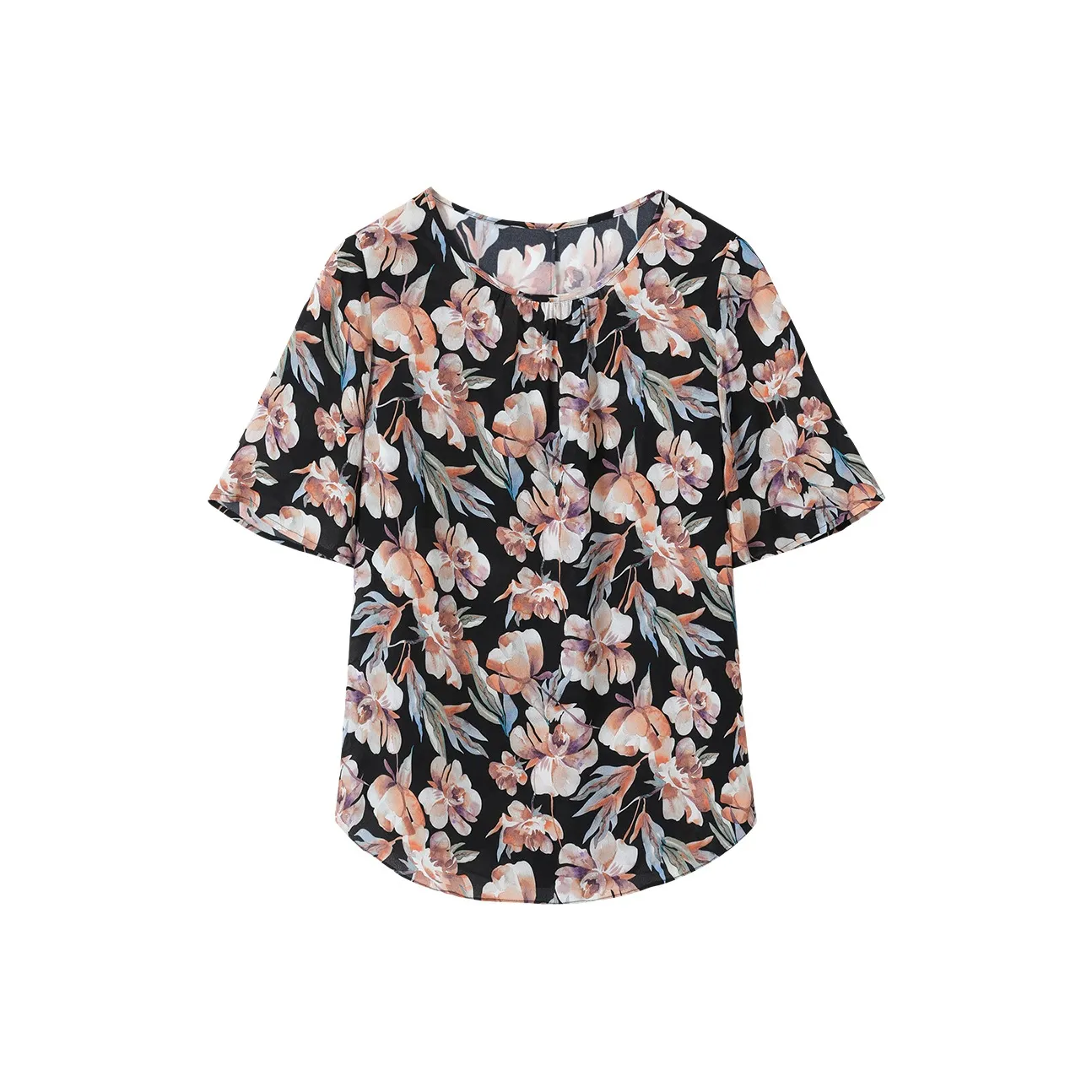 H-YXIANG T-Shirt Women's Black Background Watercolor Floral
