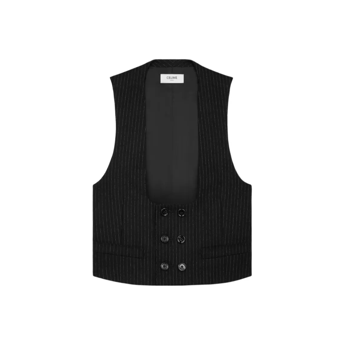 CELINE Double breasted Vest In Striped Wool Flannel