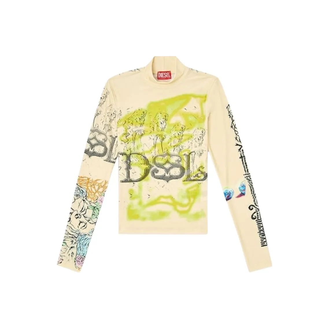DIESEL T Imun Tattoo Printed Turtleneck Top