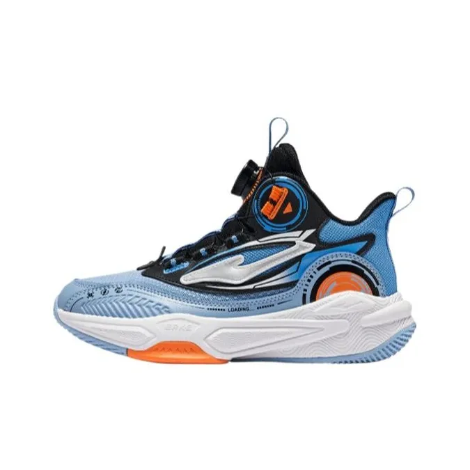 ERKE KIDS Slip-resistant MID Топ Детские Баскетбольные Кроссовки Hydrogen Blue Глубокий Черный Подростки