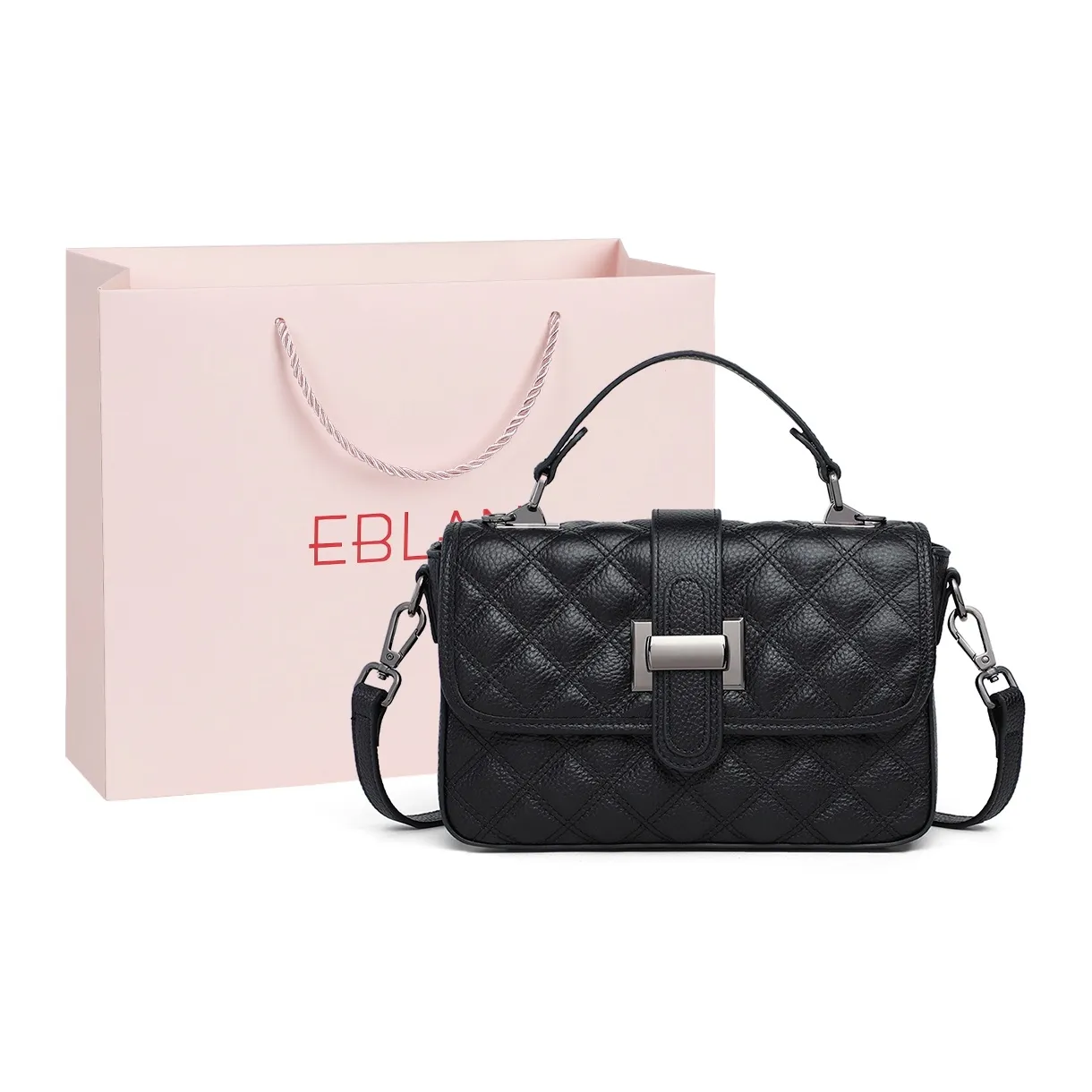 EBLAN Cow Leather Handbag Regular Women's Black/White
