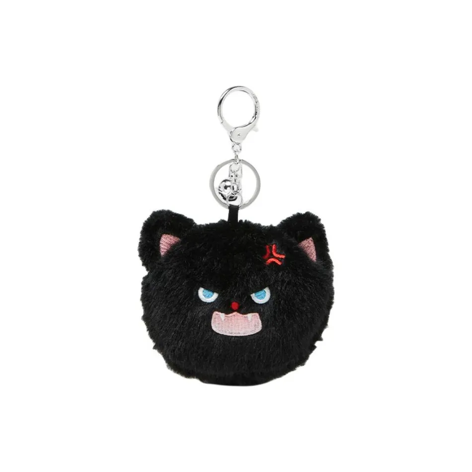 Narandu Плюшевый с Смола Брелок Сумка Аксессуар Унисекс Черный Пушистый шокированный кот Белый Пушистый шокированный кот