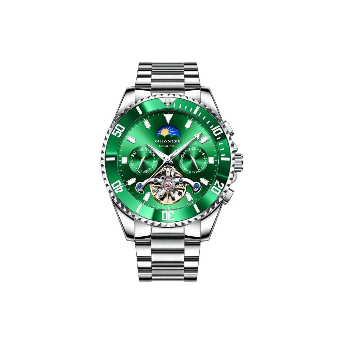 GUANQIN Submariner Collection Автоматический Механический Механизм Нержавеющая Сталь Ремешок Часы Мужские Зеленый Циферблат