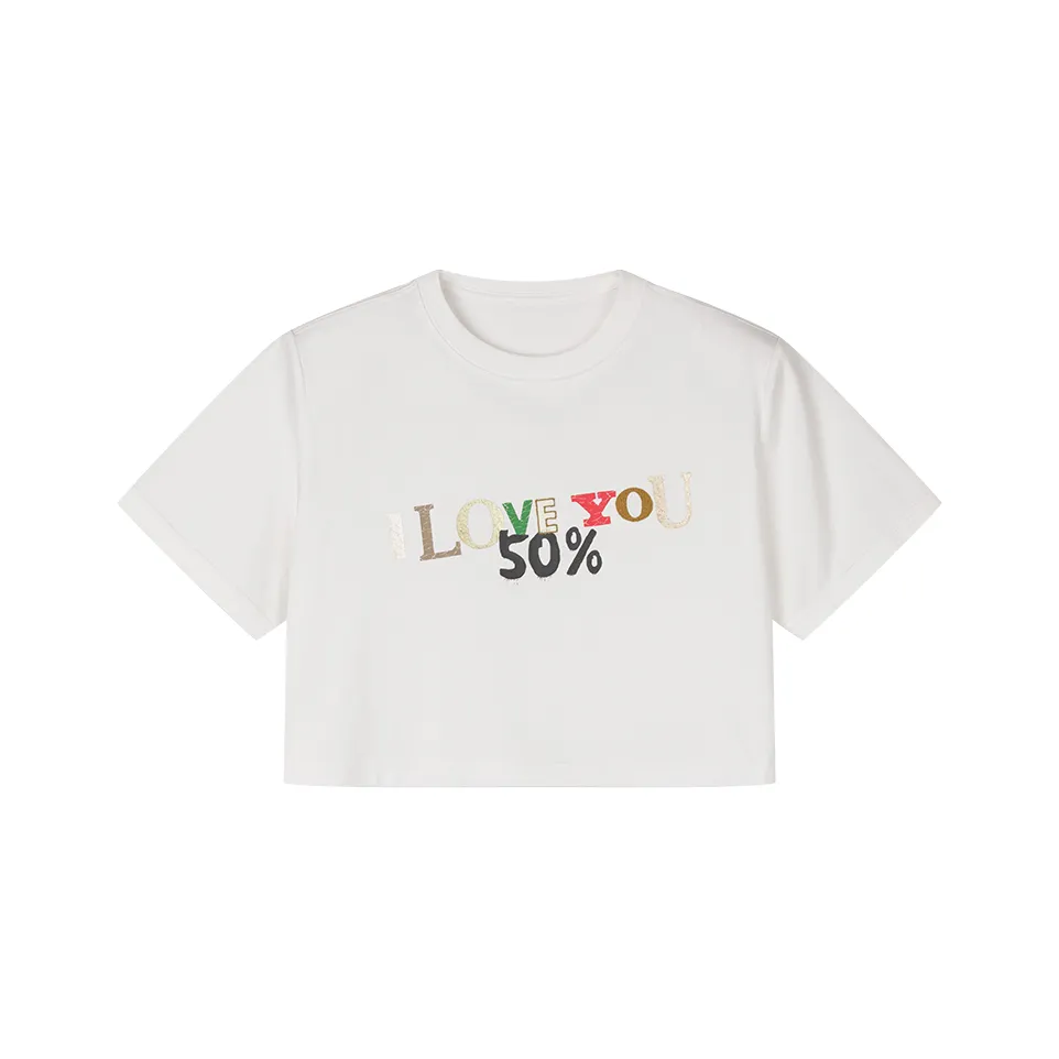 UOOYAA LOVE 50% Capsule Series Crop Tops Women's White