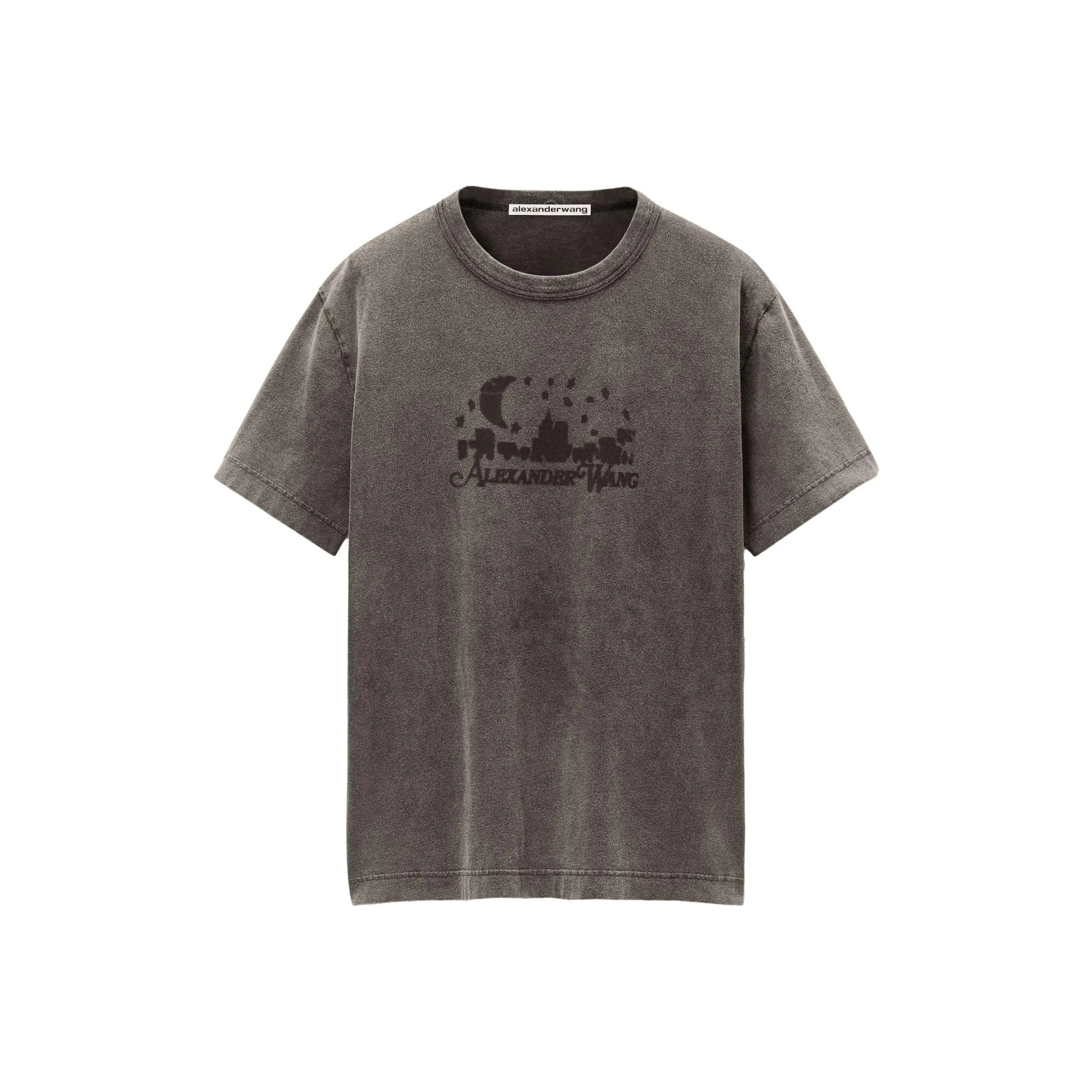 Alexander Wang Distressed Skyline Logo Graphic Tee Washed Charcoal
