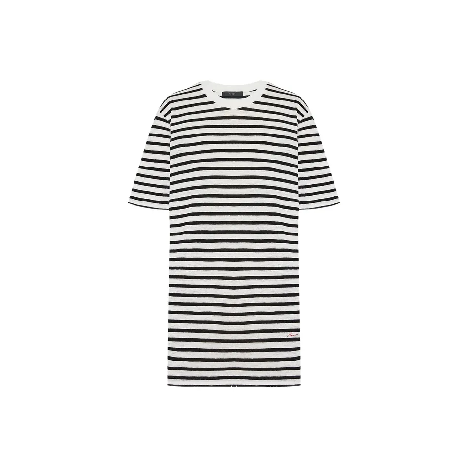 MOCO T Shirt Women's White Black Stripes