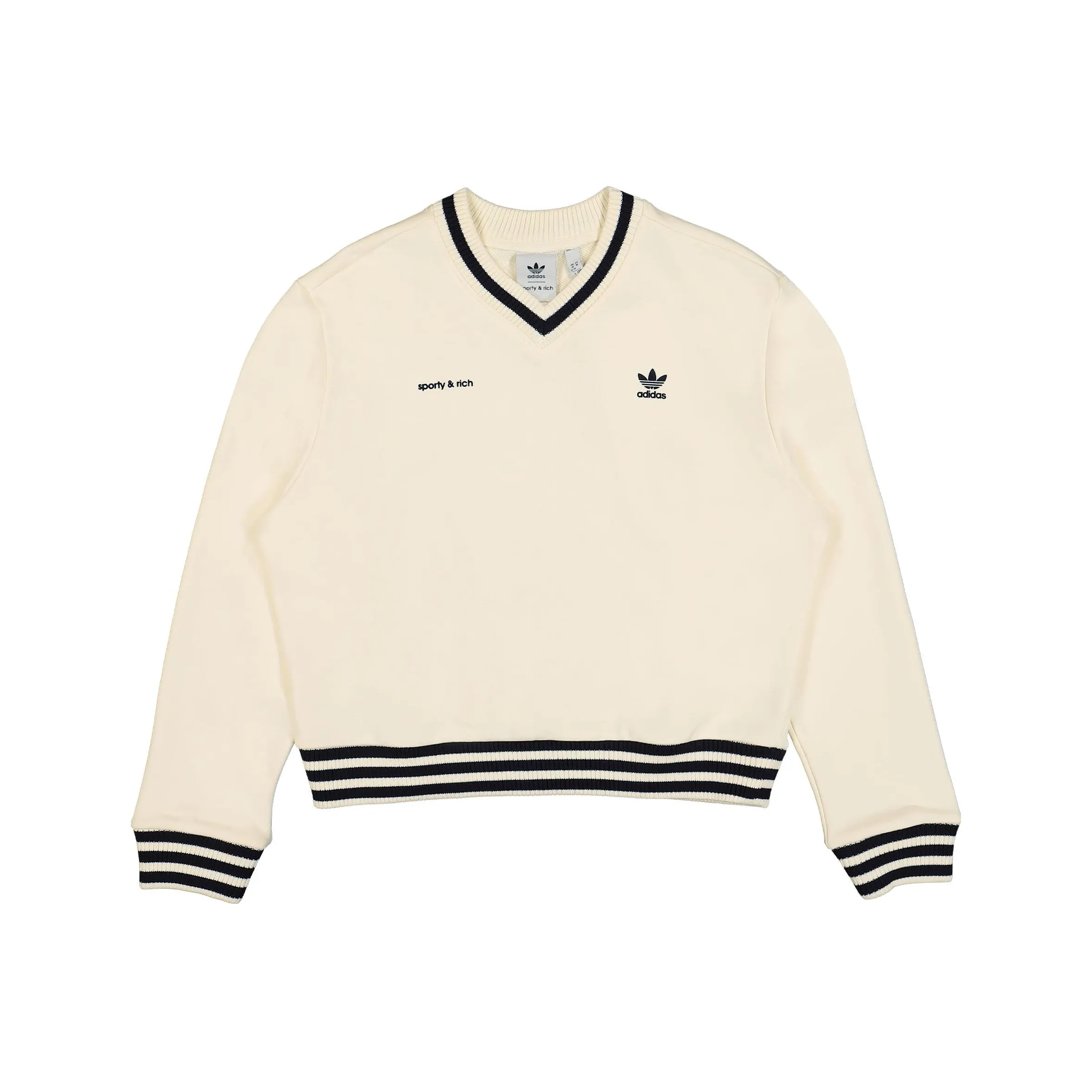 Adidas Originals X Sporty & Rich V Neck Sweatshirt Cream/Navy