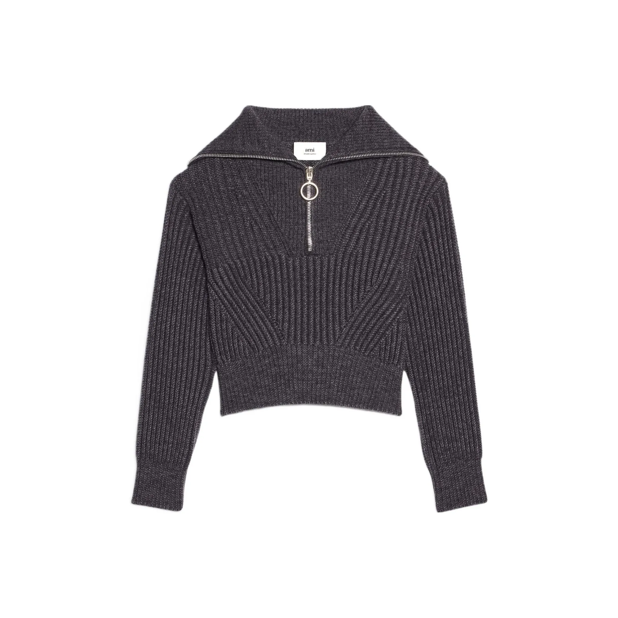 Ami Ribbed Truck Neck Sweater 'Grey'