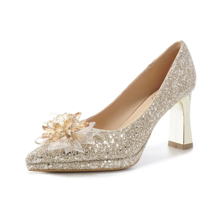 Lanza Грубый каблук Высокие каблуки Женские Шампанское