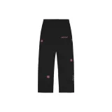 블랙 바지 핑크 자수 로고