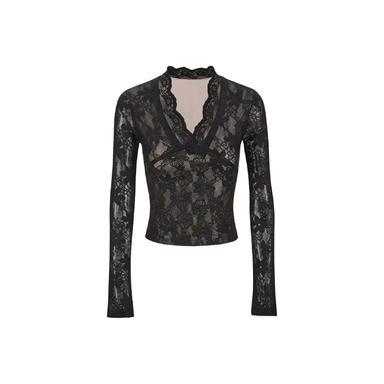 ONEPASS V-образный вырез кружево длинный рукав рубашка женские