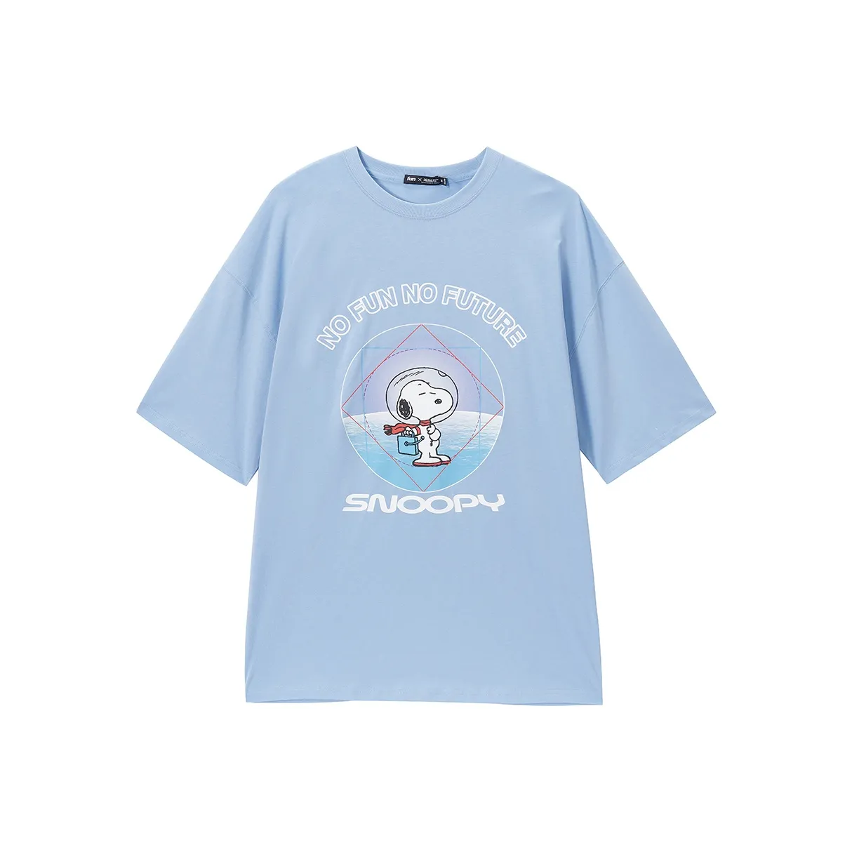 Fun x Snoopy Crew Neck Loose Fit Straight Short Sleeved T Shirt Women's Sunlight Blue