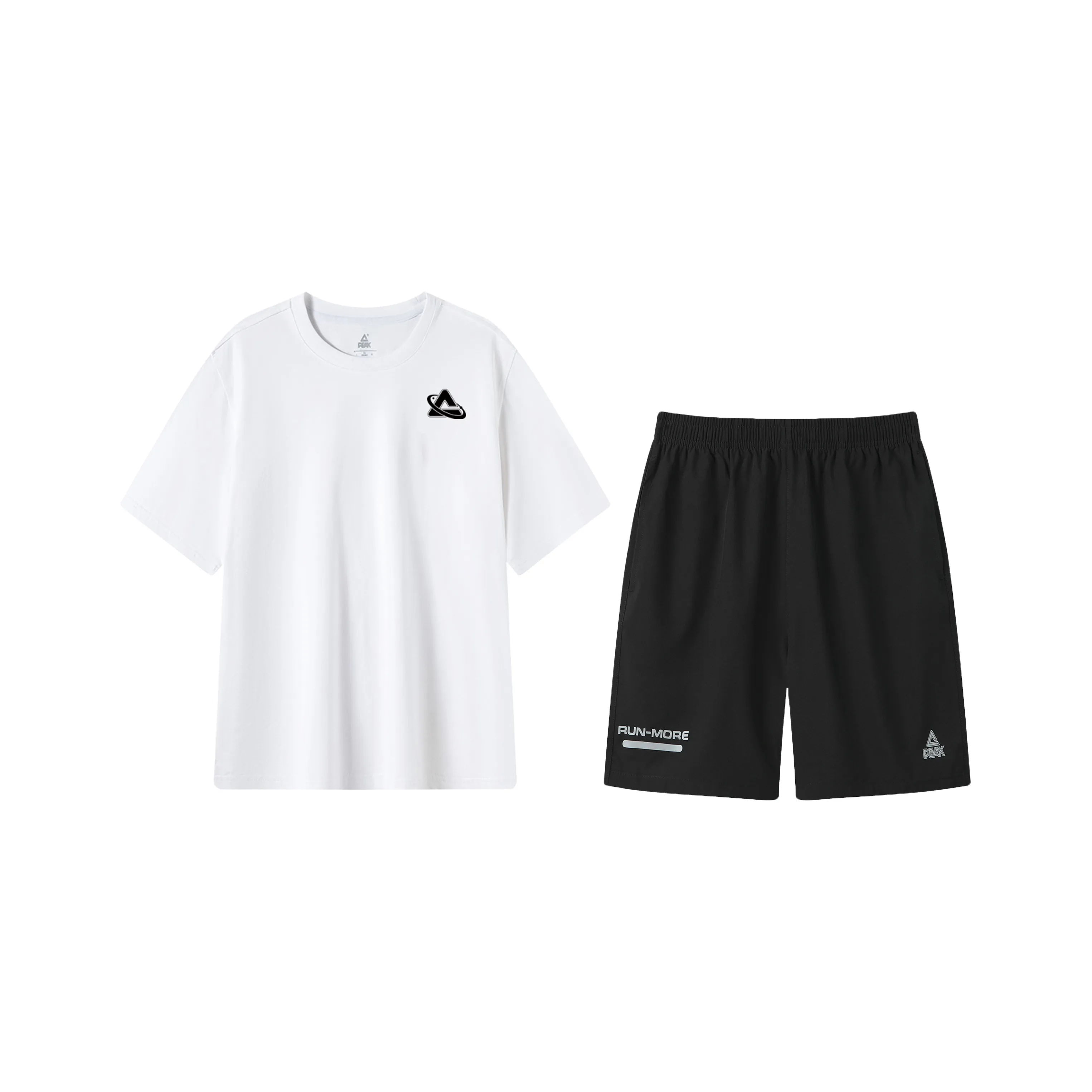 PEAK Fitness Set Unisex White Top+Black Shorts