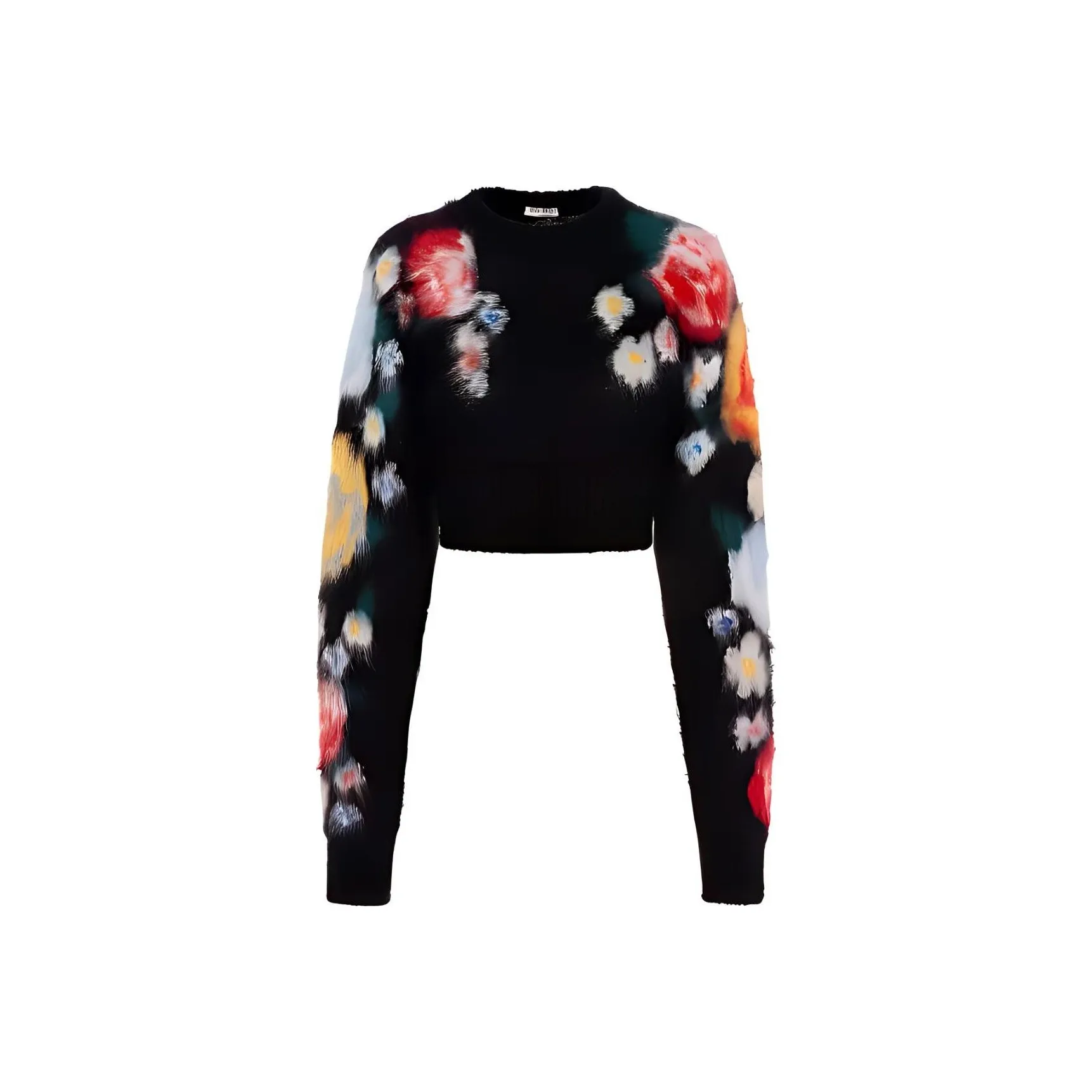 MIU MIU Women's Floral Knit Crewneck Sweater Black