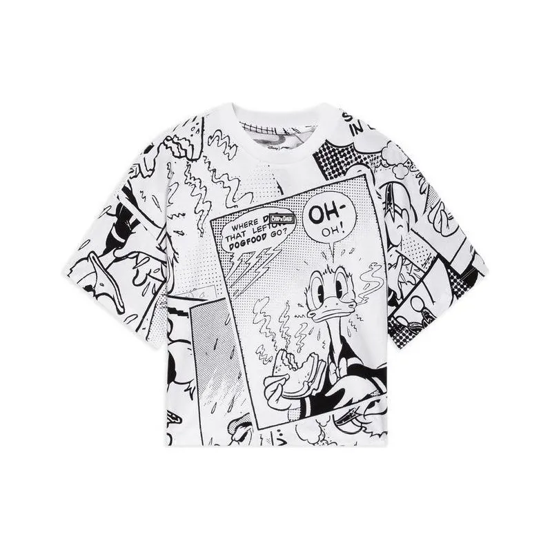 LiNing x Disney Рукав с спущенным плечом T-рубашка Женская Черно-белая
