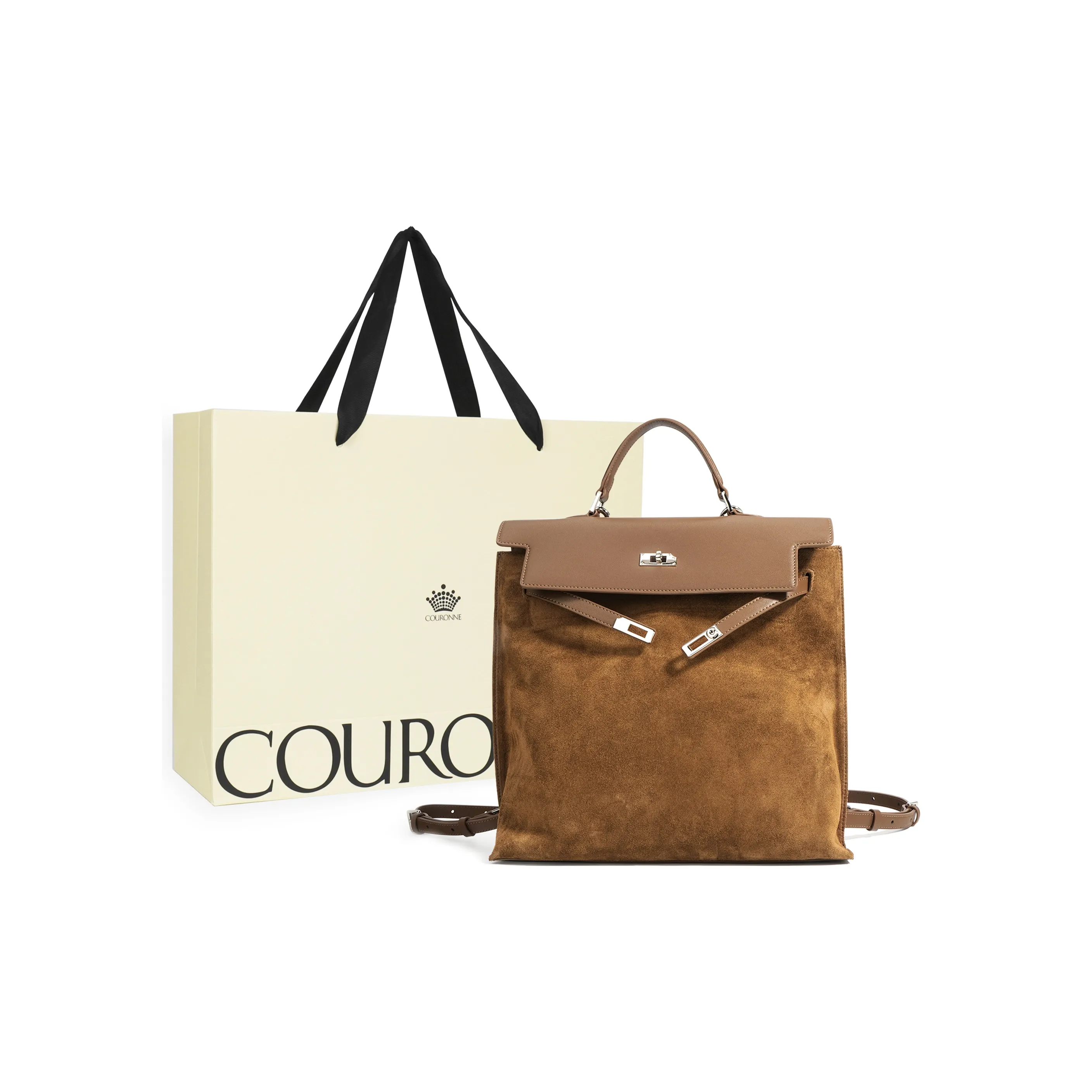 COURONNE Matte Cow Split Leather Backpack Regular Women's Coffee/Ancora Red/Chestnut Brown
