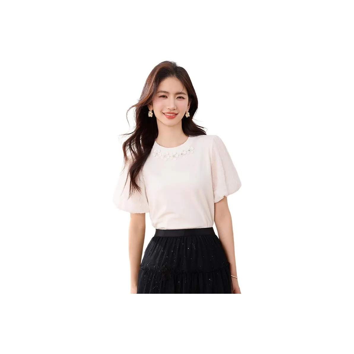 La Chapelle Рукав буф T Рубашка Женская Белая