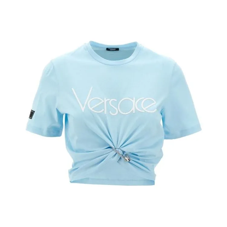 VERSACE 1978 Re Edition Logo Crop T Shirt 'Pale Blue/White'