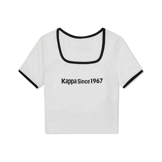 KAPPA Vintage Casual Универсальный Регулярный крой Короткий рукав Спортивный Облегающий крой Укороченная футболка Женская Frost White