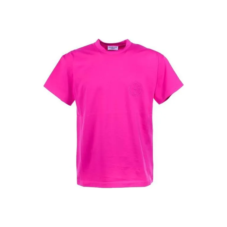 Balenciaga SS22 Рукав с оборванным плечом T-рубашка Женская Неоновый розовый Свободный крой