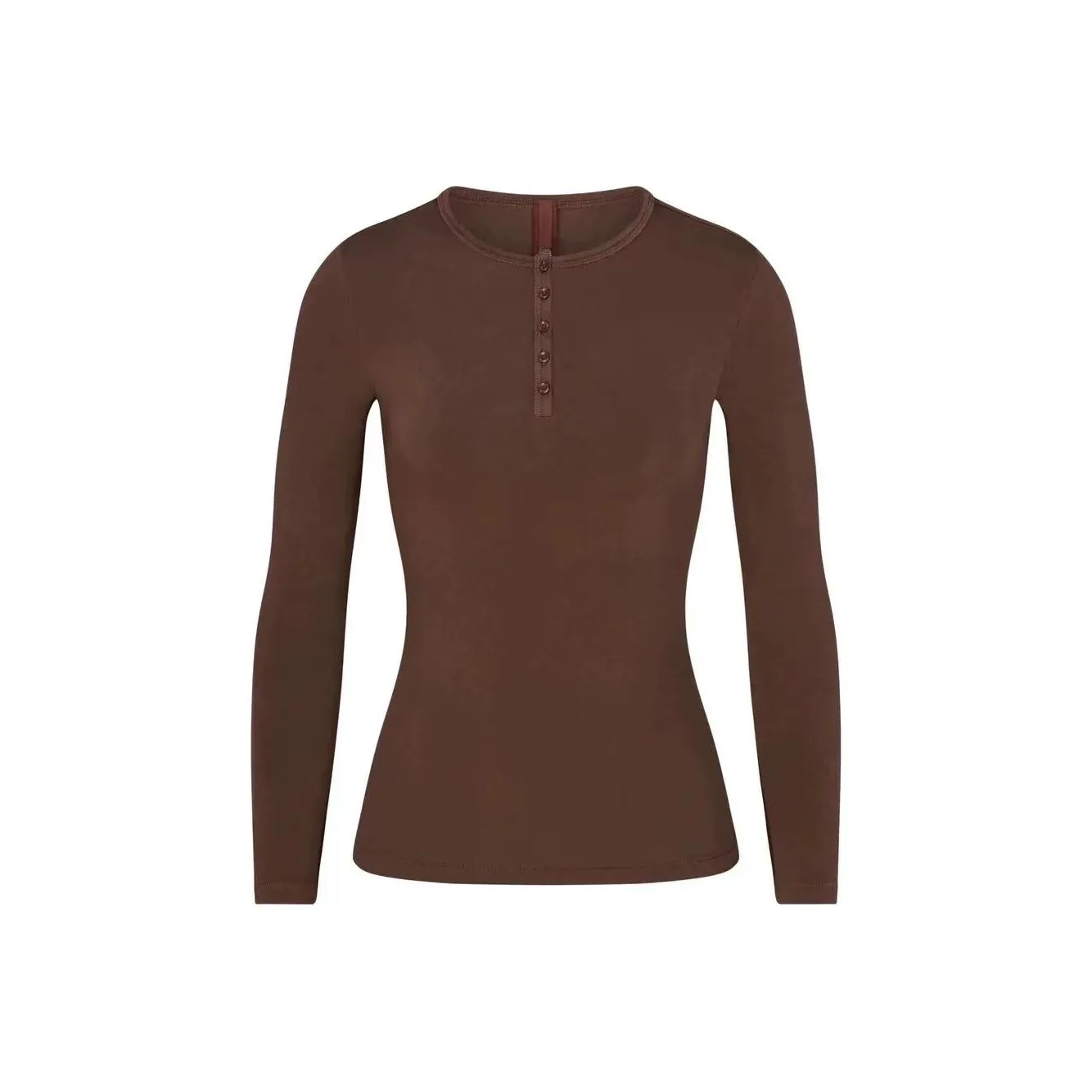 SKIMS NEW VINTAGE LONG SLEEVE HENLEY T Shirt Women's COCOA/Cocoa