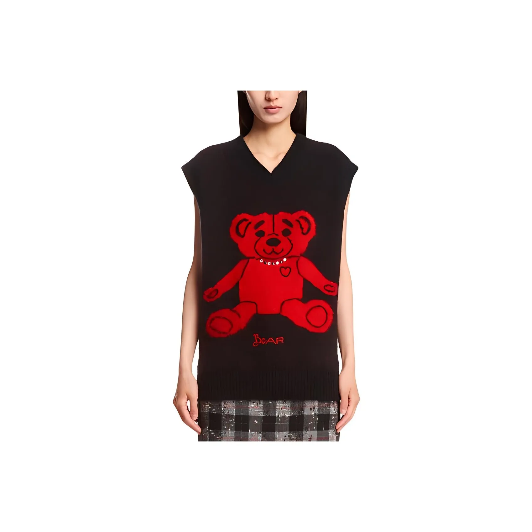Alessandra Rich Bear Patterned Intarsia Knitted Vest