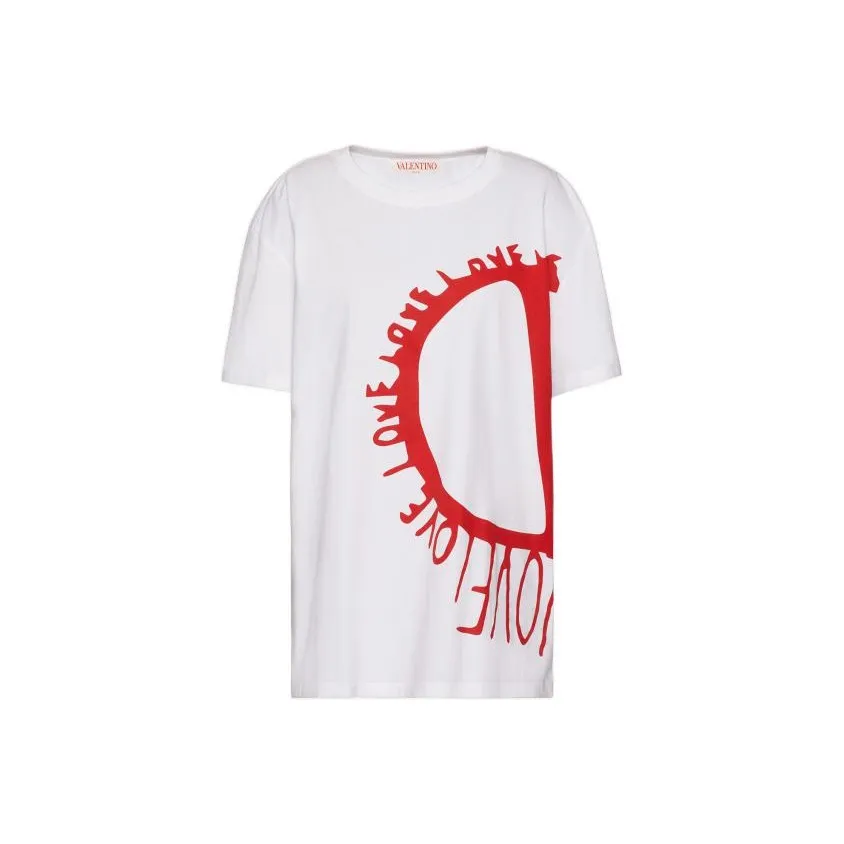 Valentino Heart Print Crew Neck Short Sleeved T Shirt Women's White