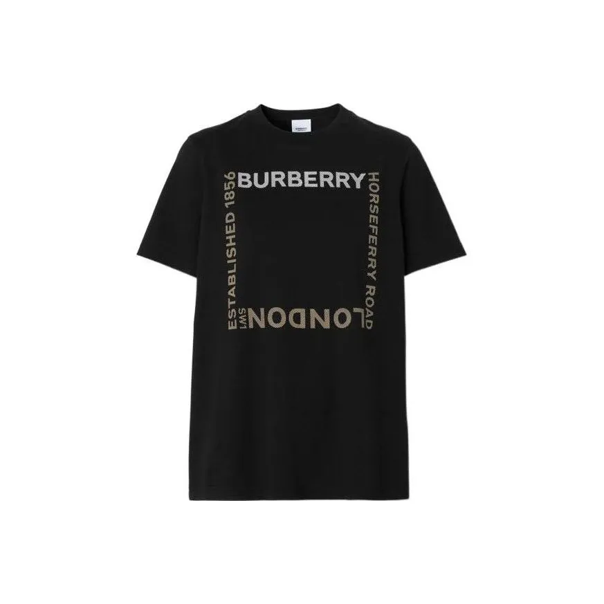 Burberry Letter Print Crew Neck Straight Fit Short Sleeved T Shirt T Shirt Women's Black