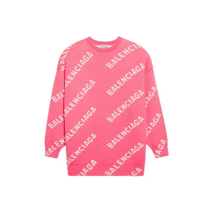 Balenciaga Allover Logo Wool Blend Jumper Pink/White