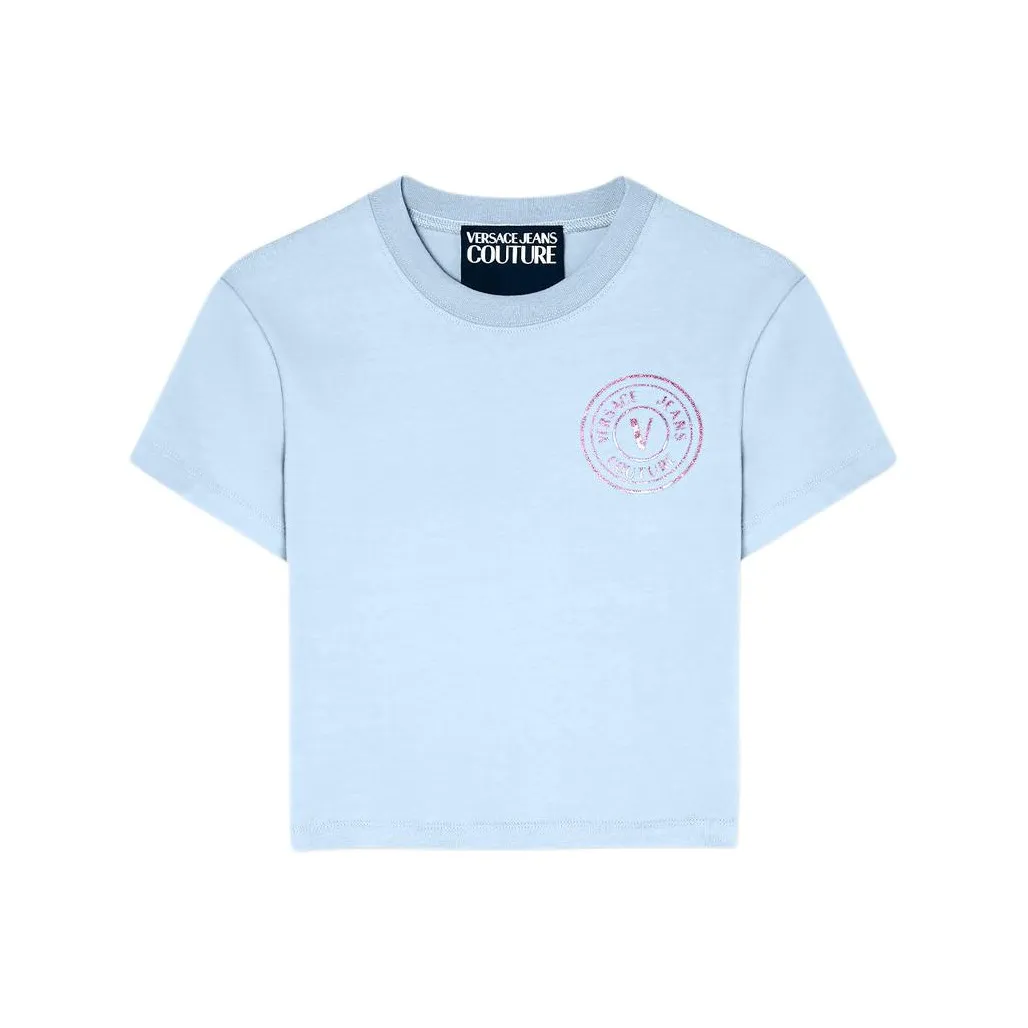 VERSACE JEANS COUTURE Glitter logo Cropped Cotton T shirt