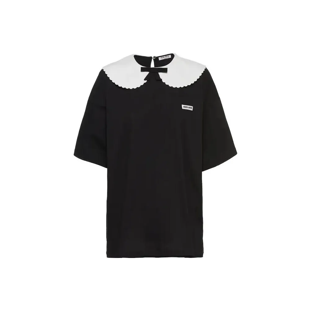 MIU MIU SS22 Drop Shoulder Sleeve T Shirt Women's Black