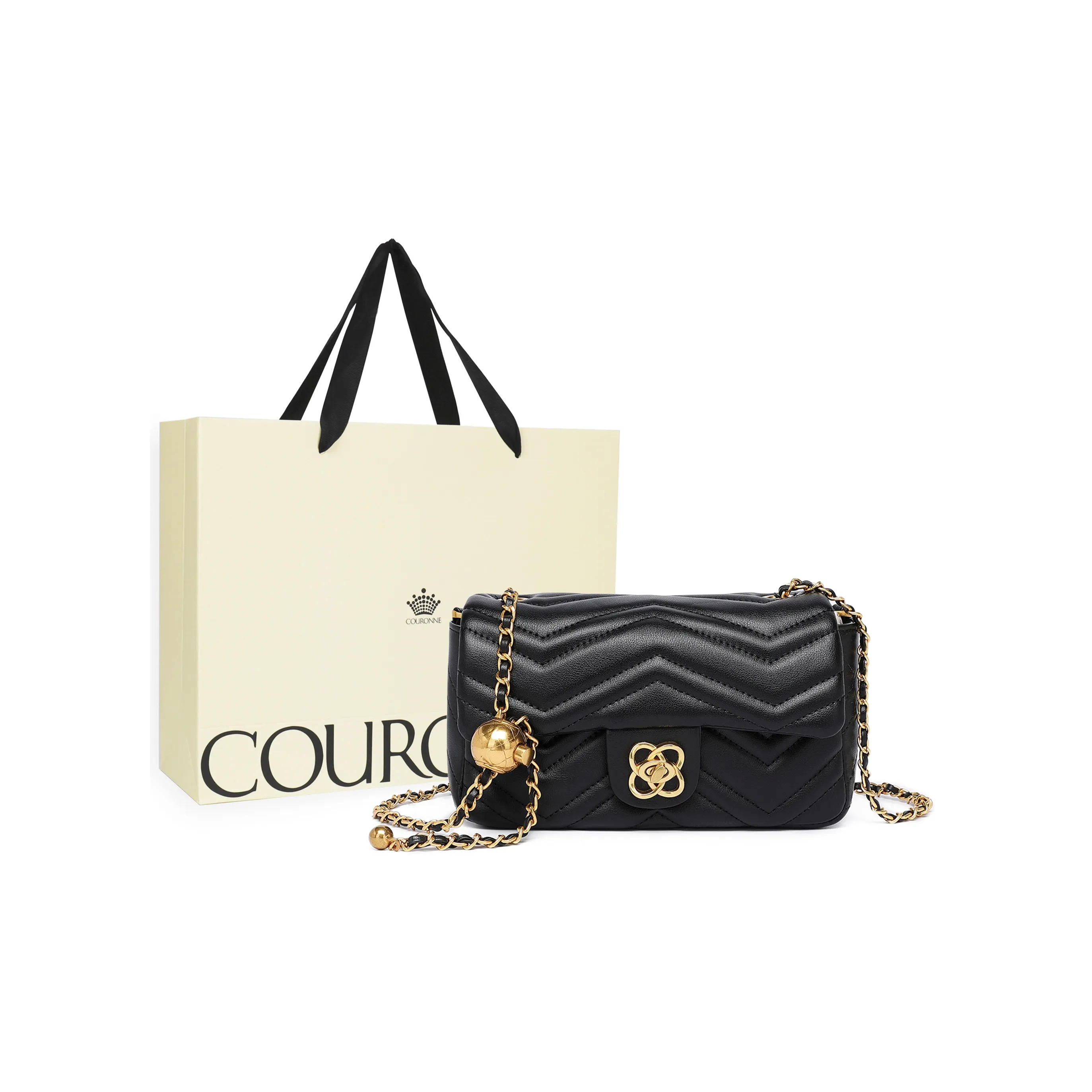 COURONNE Сумка из коровьей кожи с цепочкой переносная сумка через плечо маленькая женская черная
