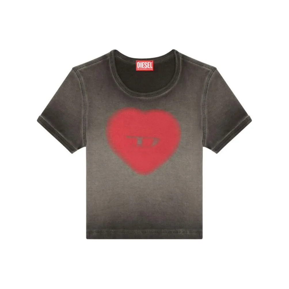 DIESEL Logo Heart print Faded T shirt