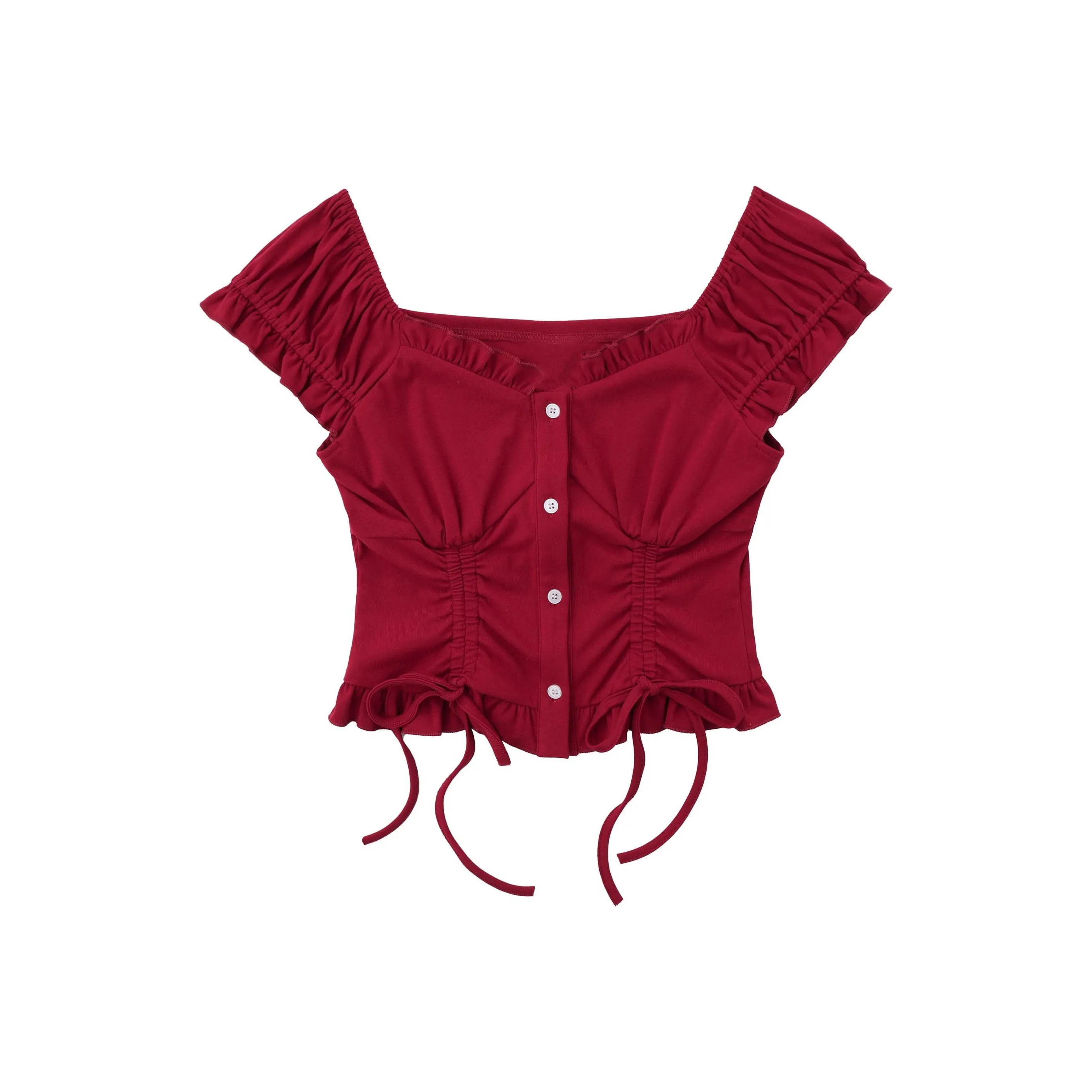 PLAY BUSH Рукав буф T Рубашка Женская Красная