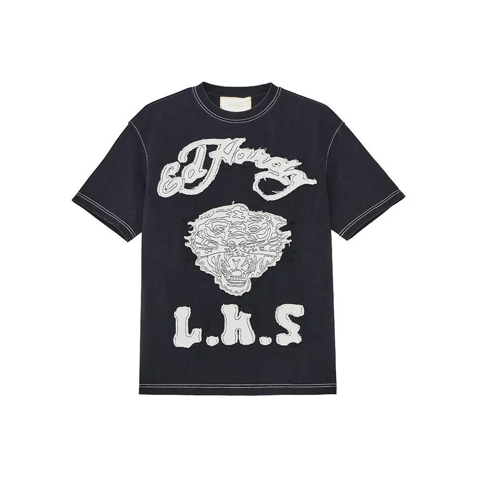 Ed Hardy SS24 Рукав с оборванным плечом T-рубашка Женская Черная