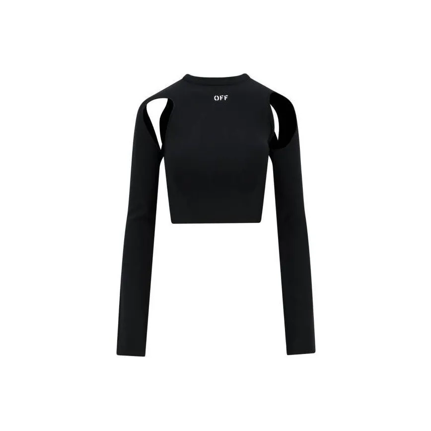 OFF WHITE Sleek Long Sleeve Crop Top Black White