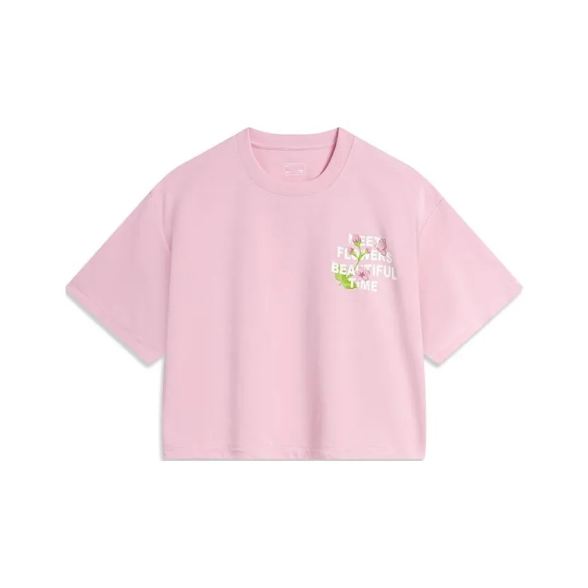 LiNing Sports Life Collection Drop Shoulder Sleeve T Shirt Women's Sheer Pink