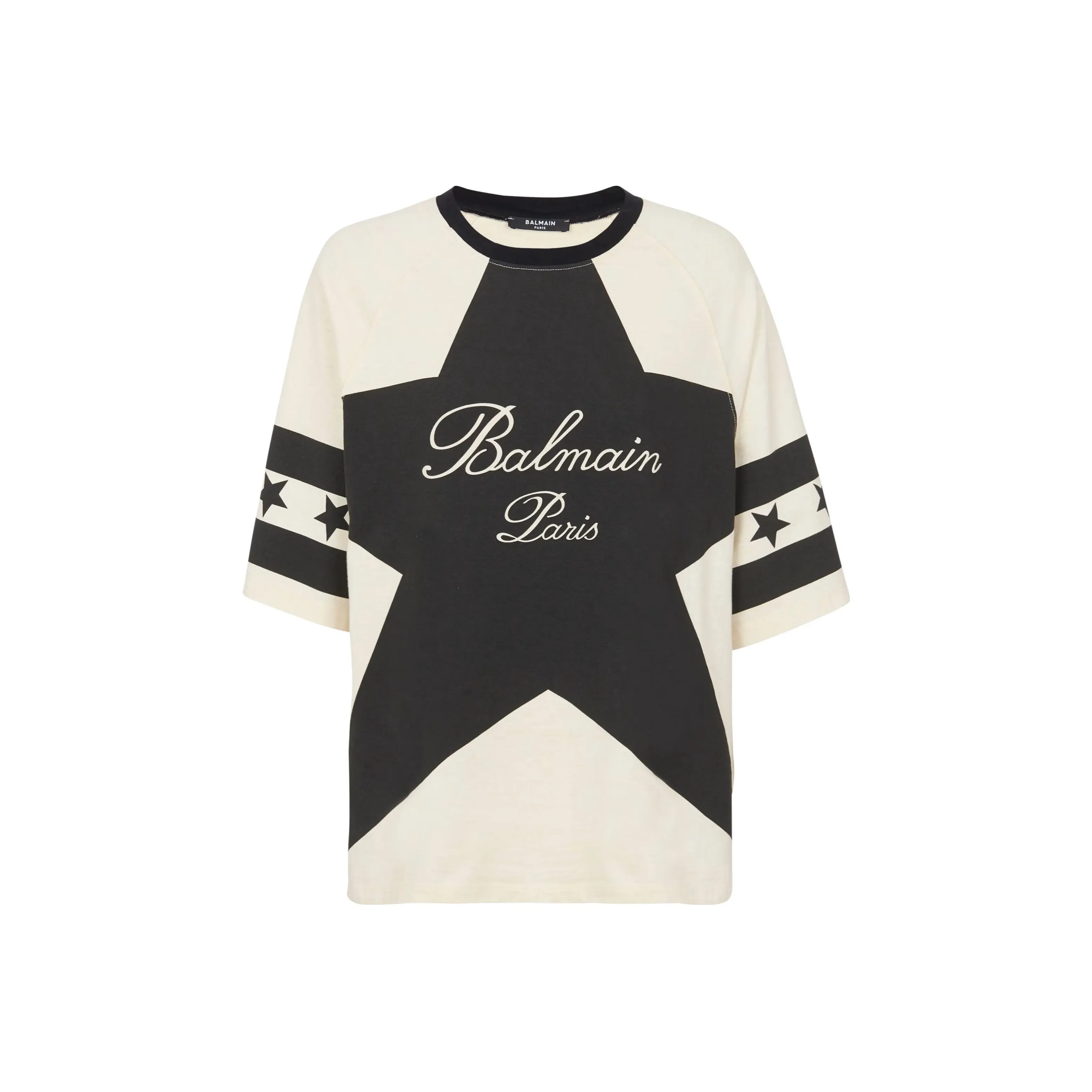 BALMAIN Signature Stars Bulky T Shirt 'Cream/Black'
