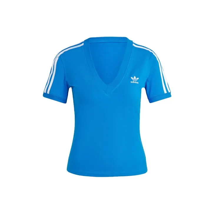 adidas originals Women's 3-Stripes V-Neck Slim Tee Blue