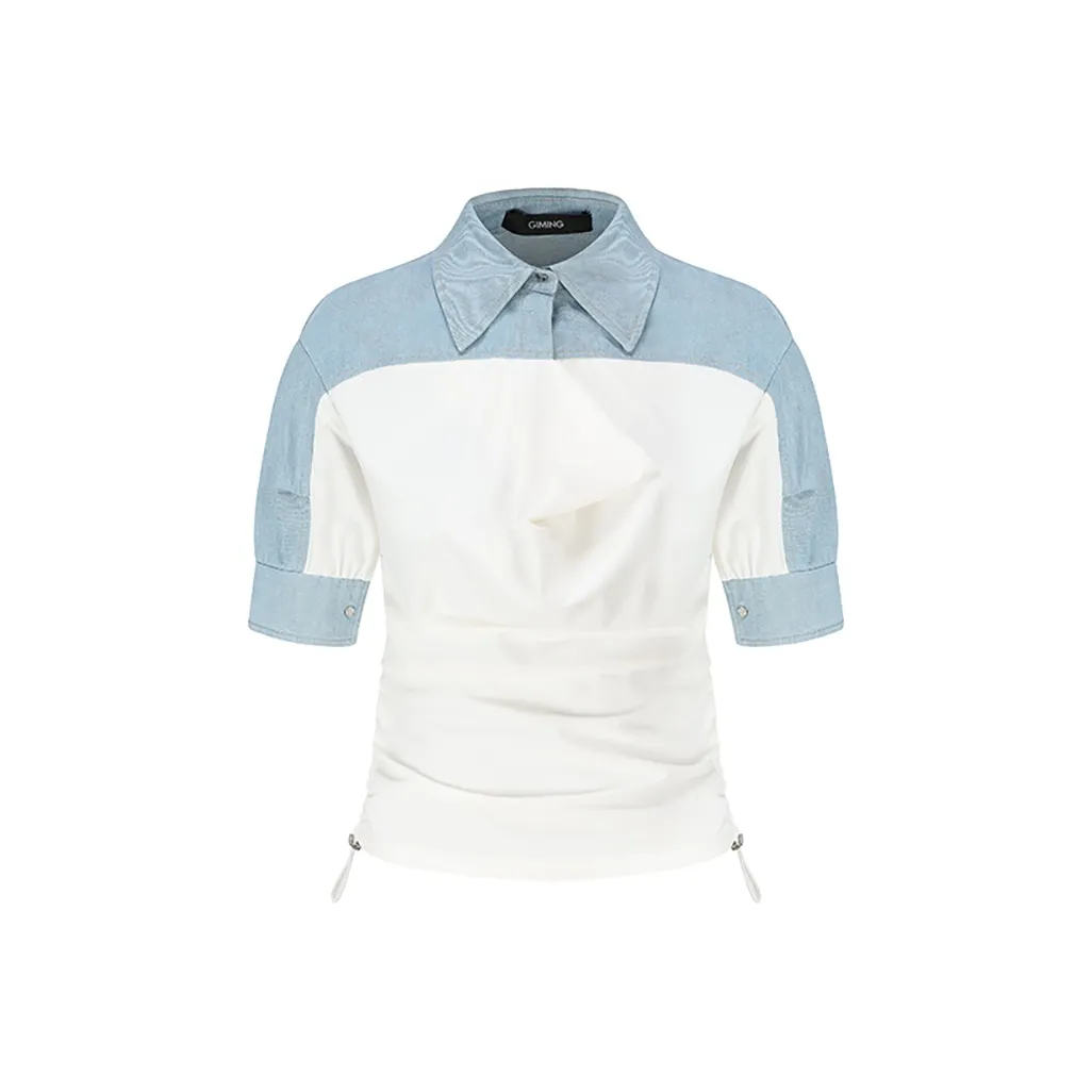 GIMING Crop Top Women's Blue+White