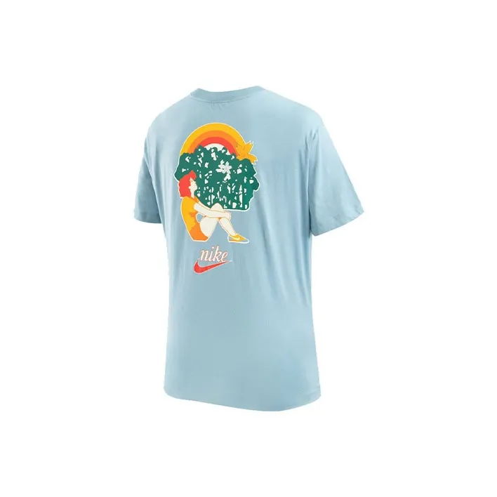 Nike Women'ss Retro Logo Cartoon Print Crewneck T-Shirt Blue